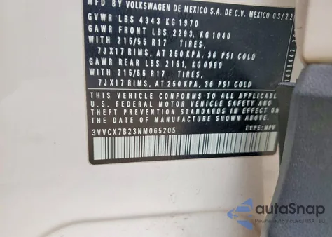 2022 Volkswagen Taos S z USA, uszkodzony, nr VIN 3VVCX7B23NM065205